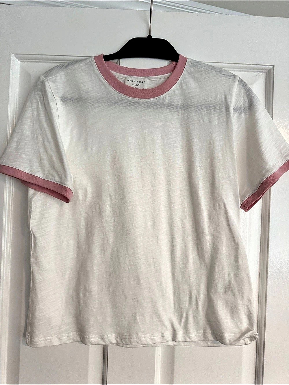 MIOU MUSE essential Contrast Trim Tee in White & Pink Size Small Like New